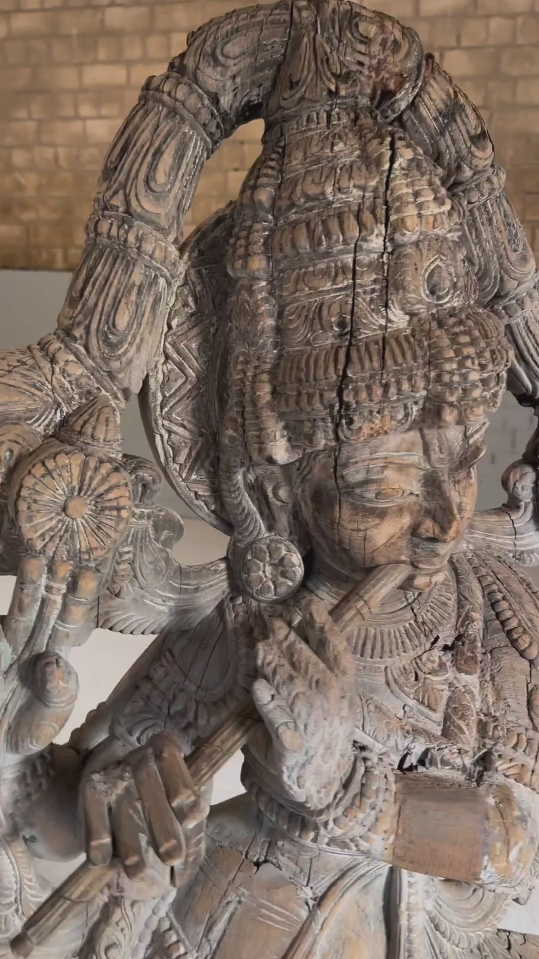 Old Indian wooden Krishna