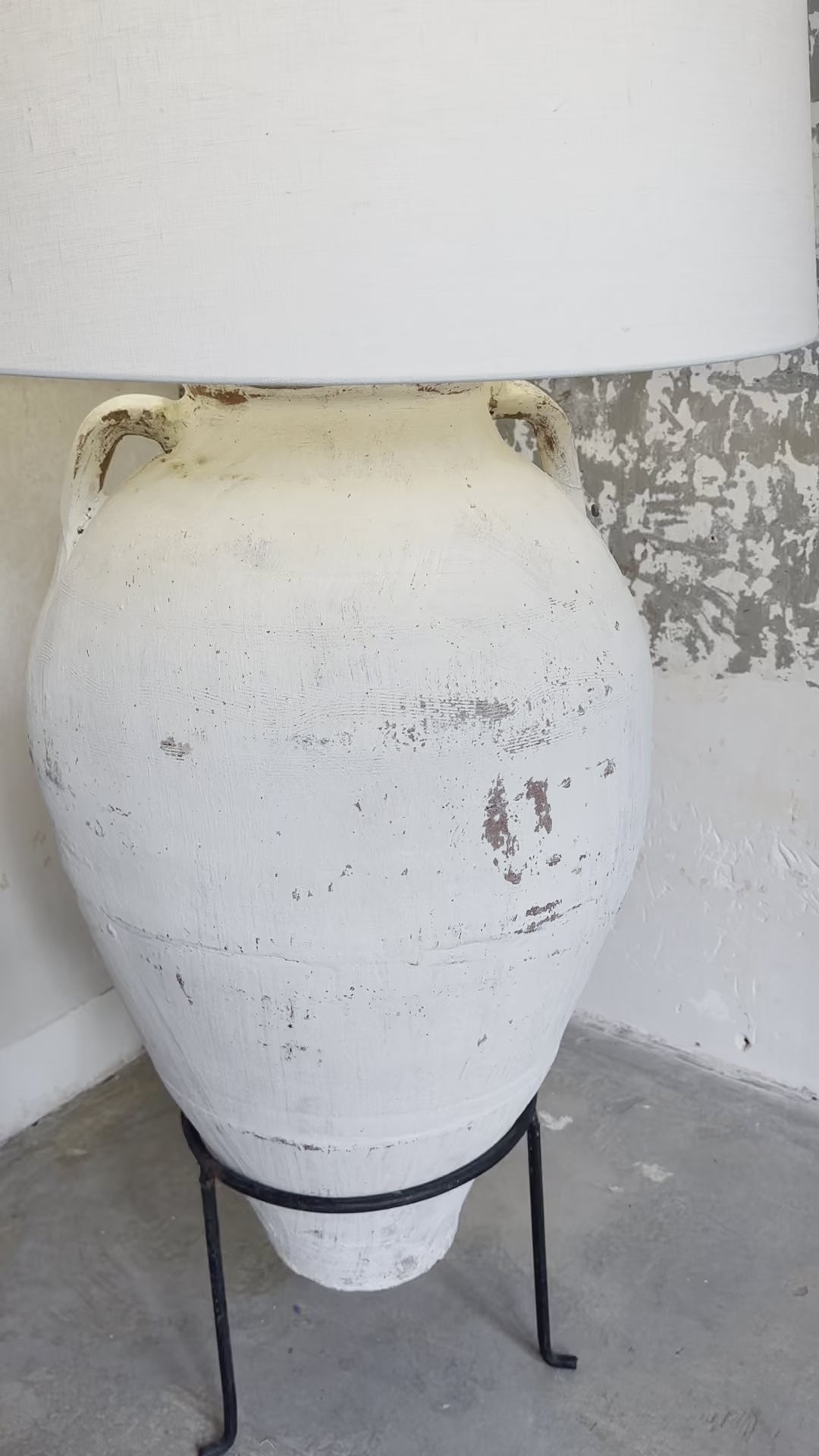 floor lamp antique olive pot & linen #1
