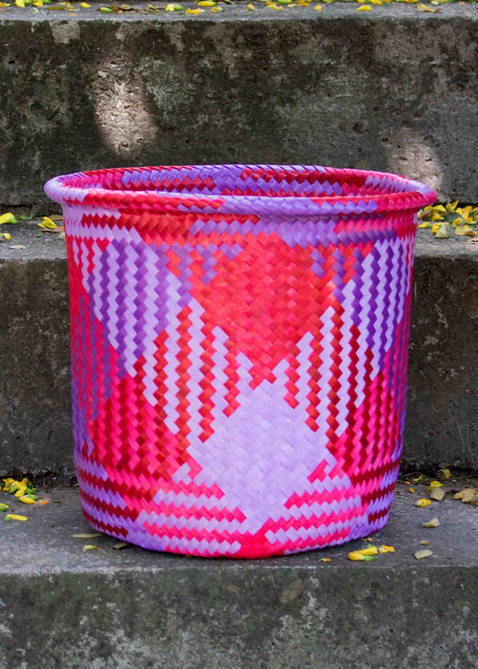 handwoven plastic basket red-purple