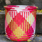 handwoven plastic basket red-gold-white