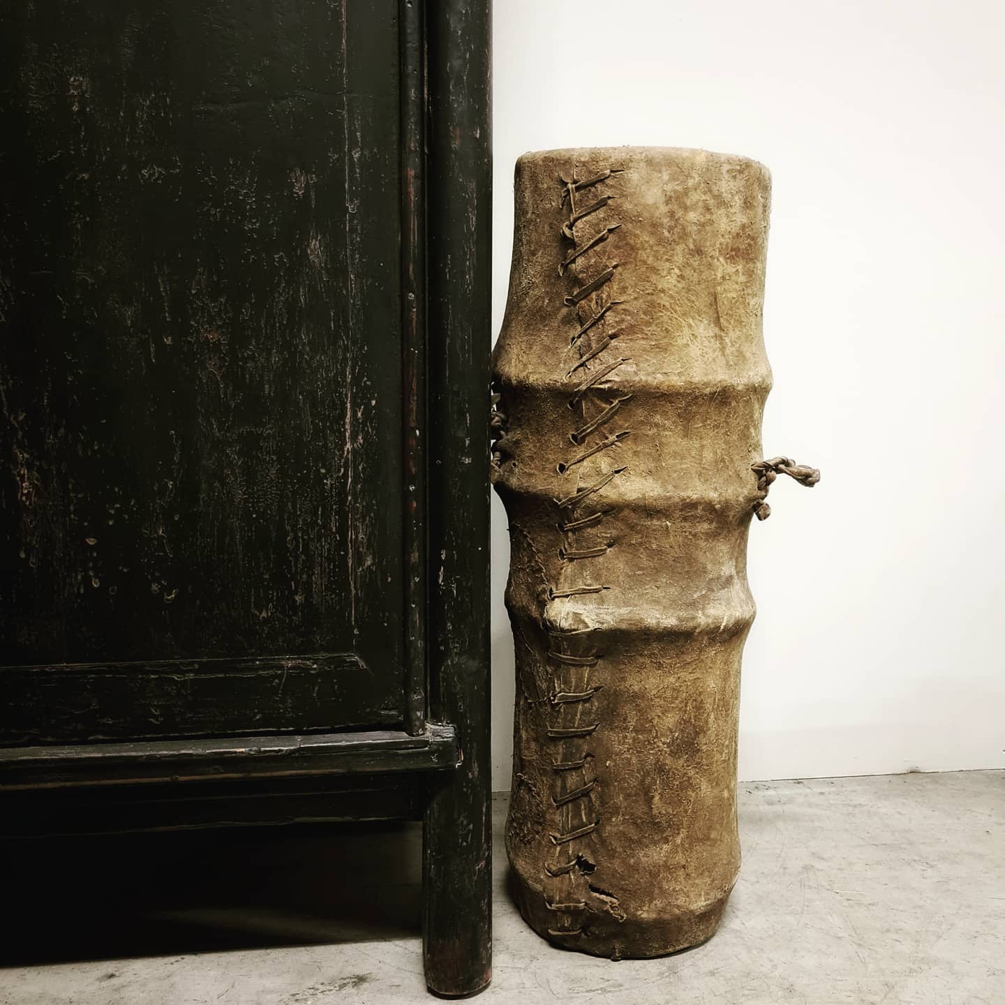 Antique wood and leather vessel Mongolia