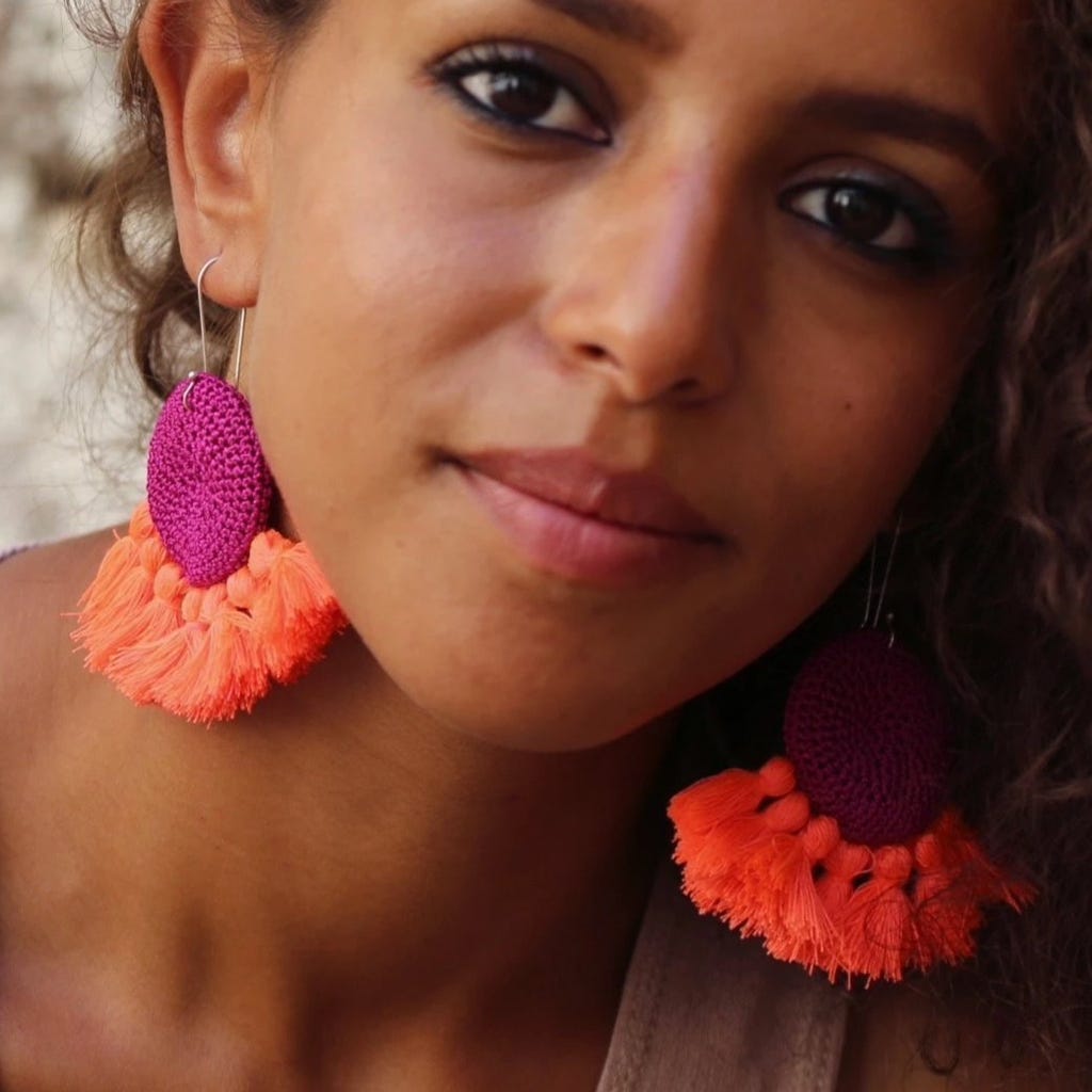 Earrings Crochet fuchsia & coral