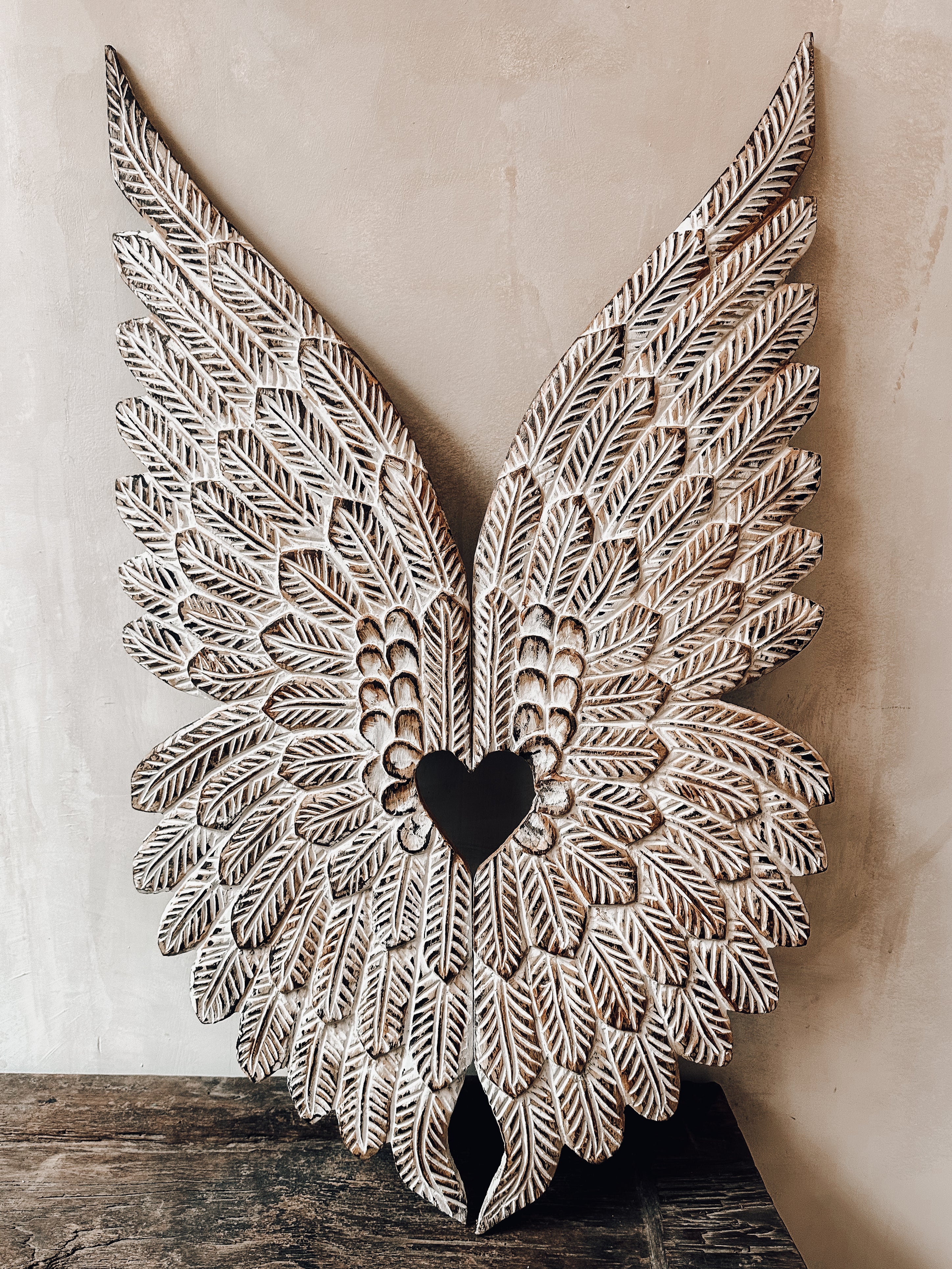 hand carved angel wings wall decor