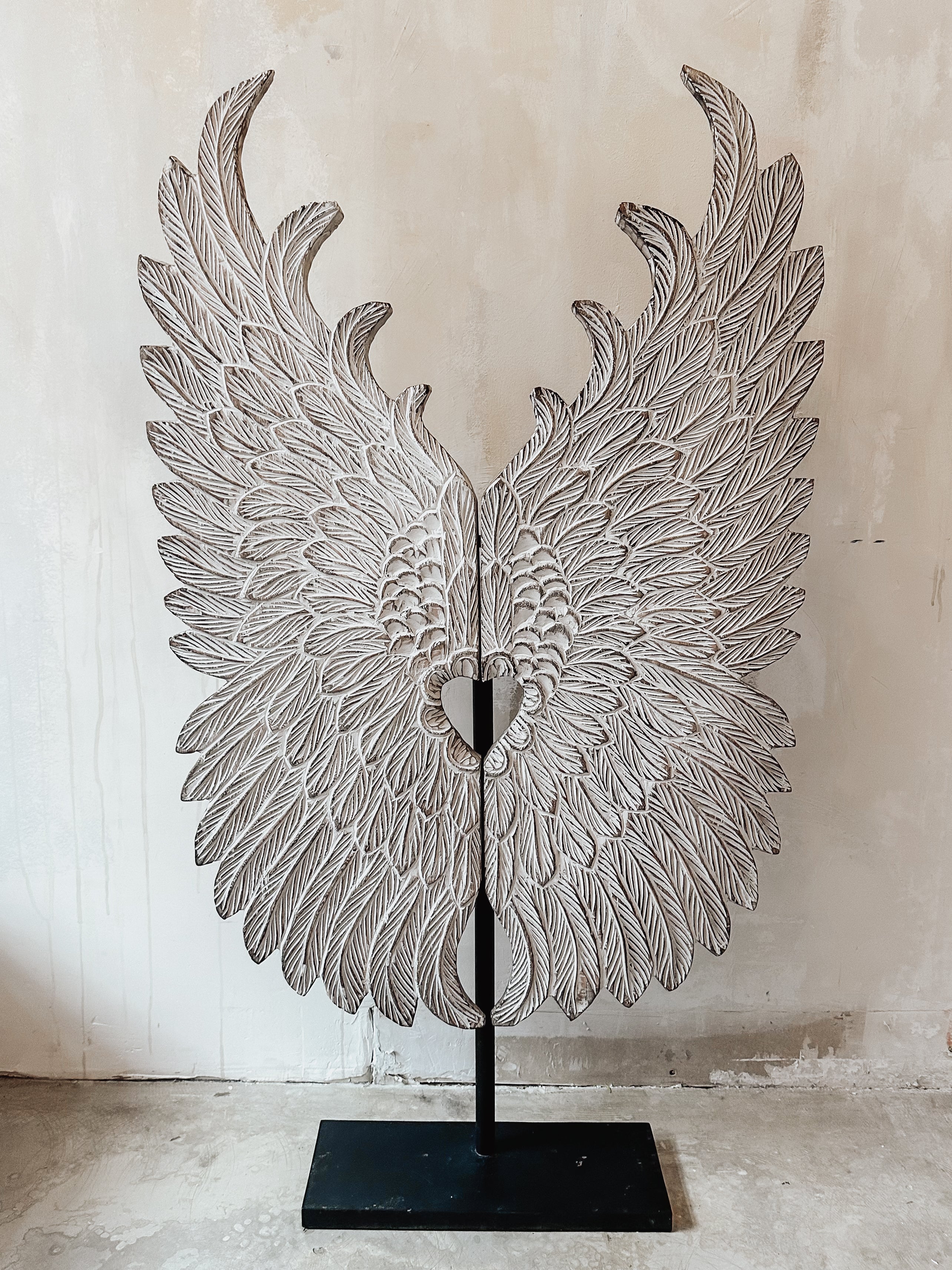 hand carved angel wings on metal stand XXL