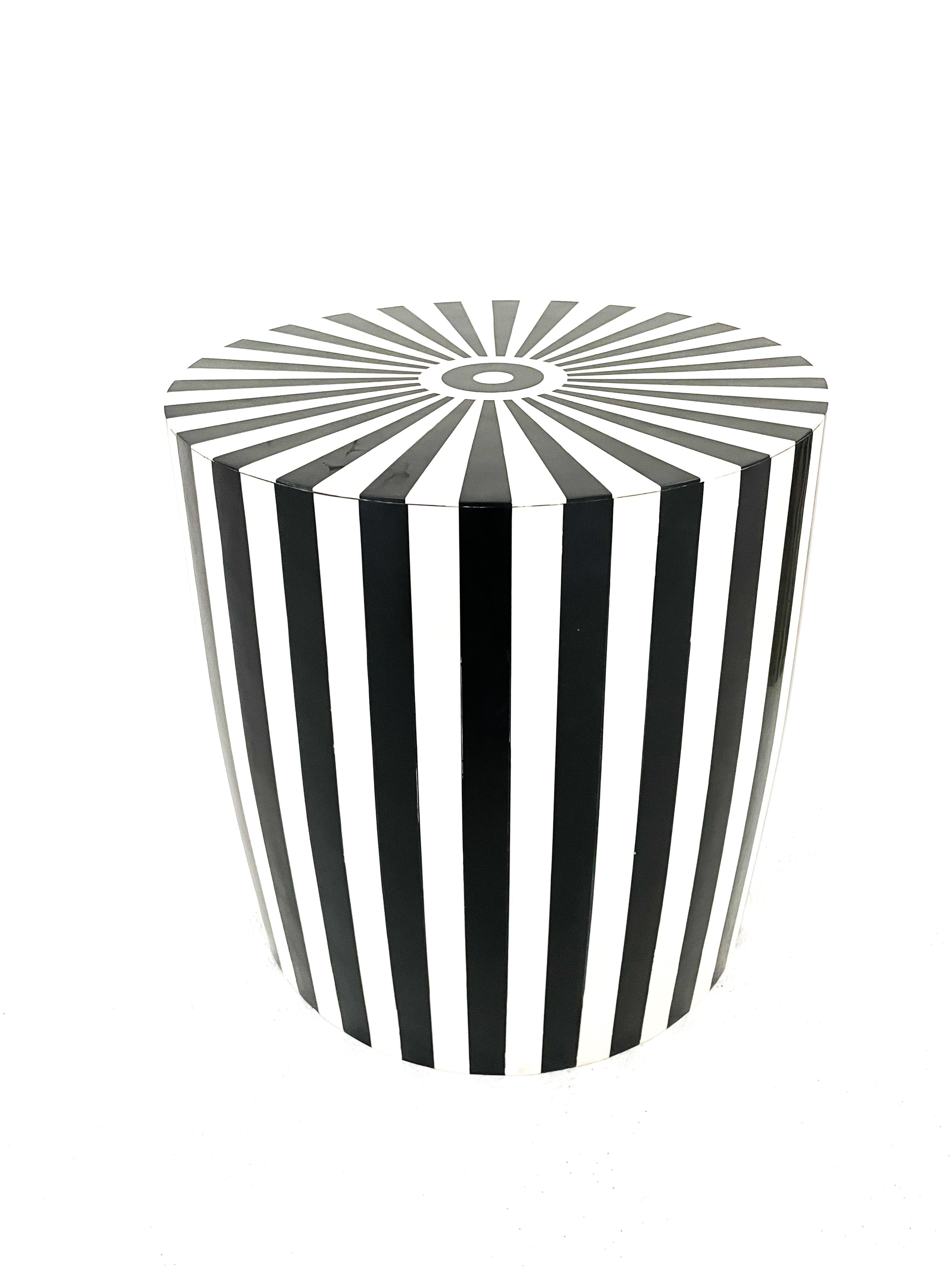 side table drum bone inlay black/white