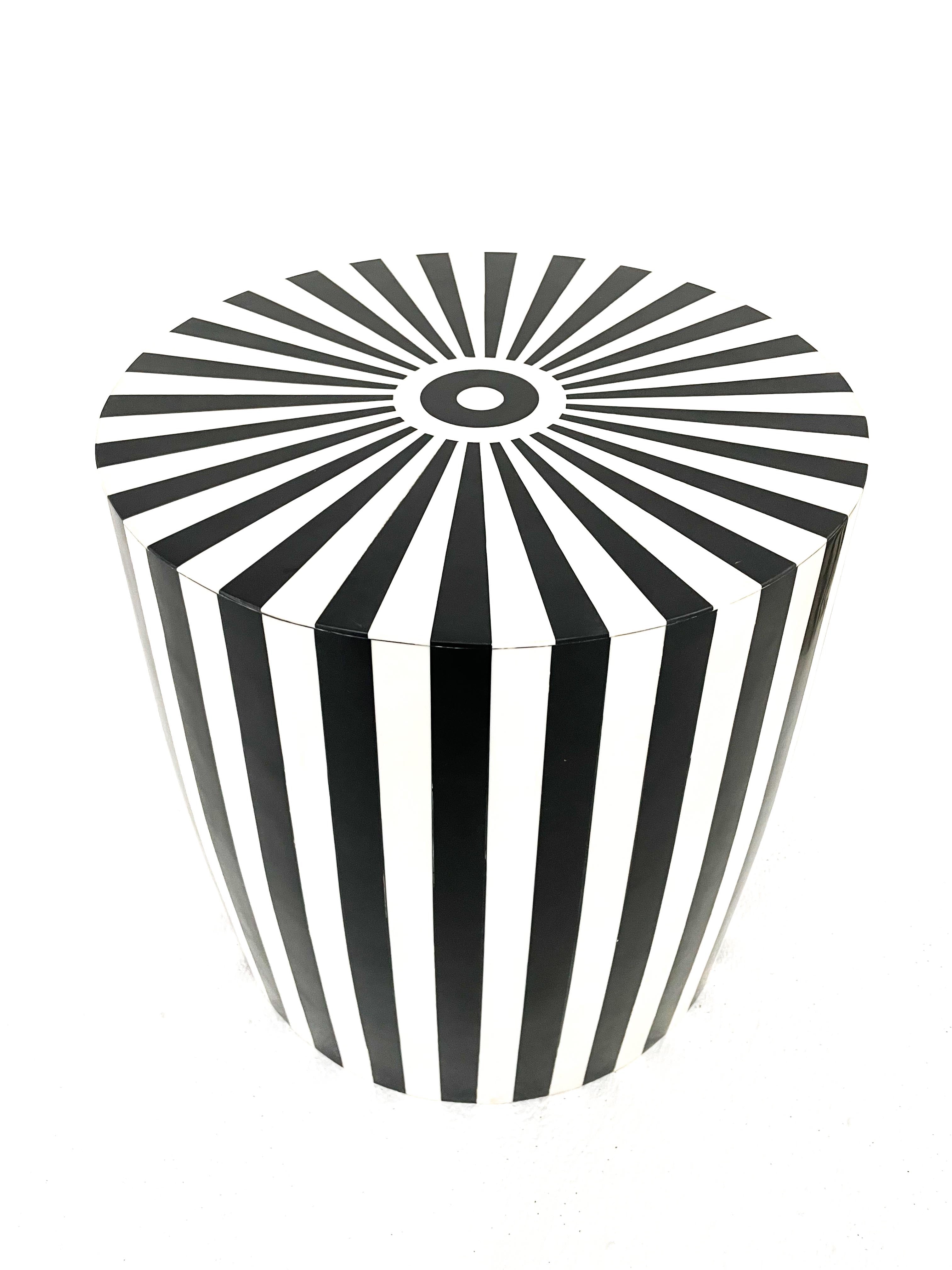 side table drum bone inlay black/white