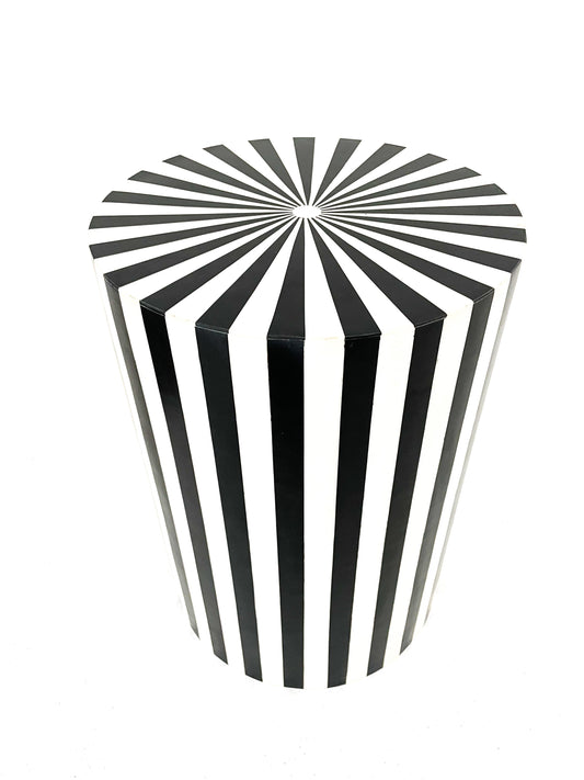 side table cylinder bone inlay black/white