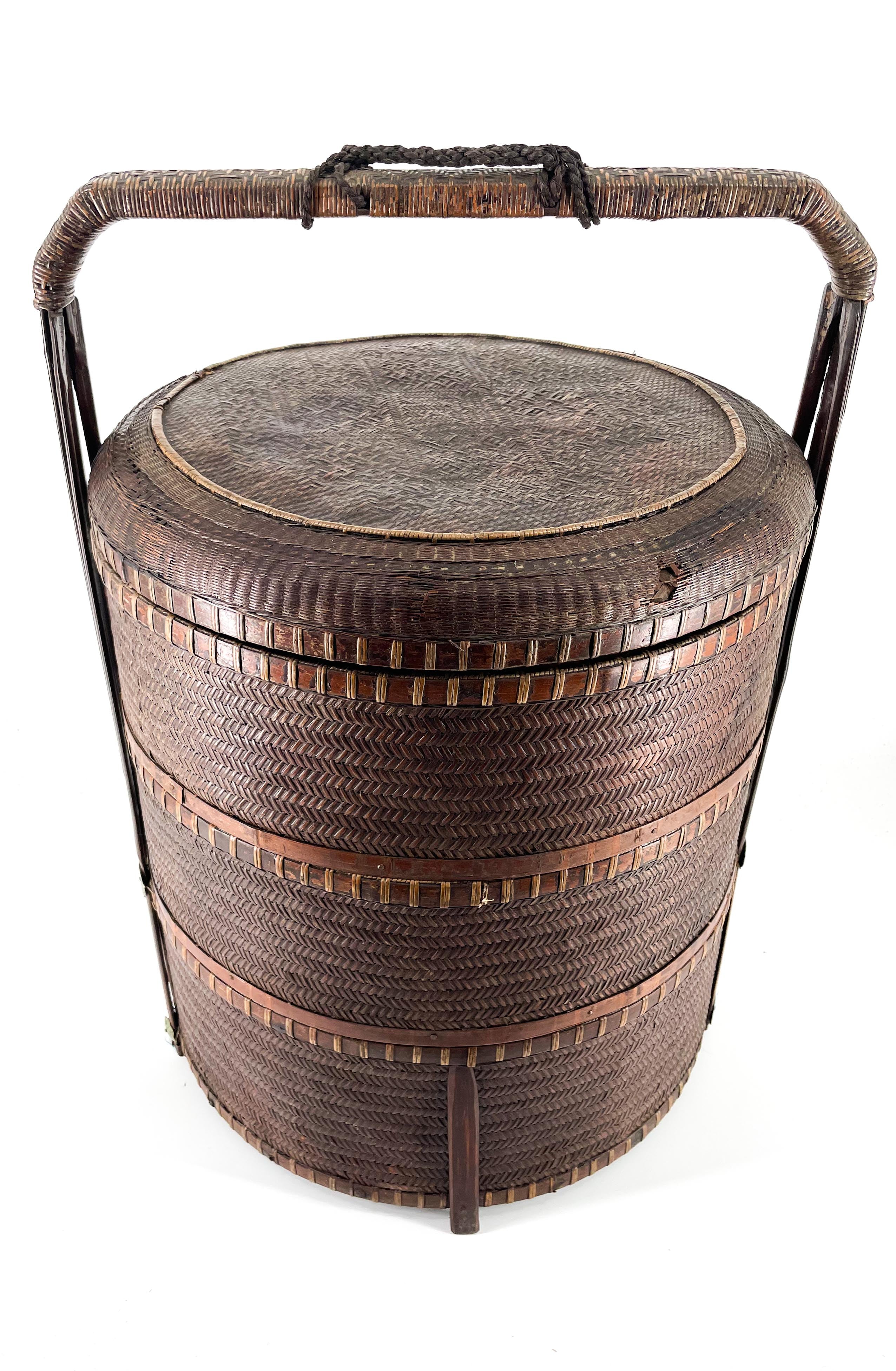 Old bamboo basket dim sum