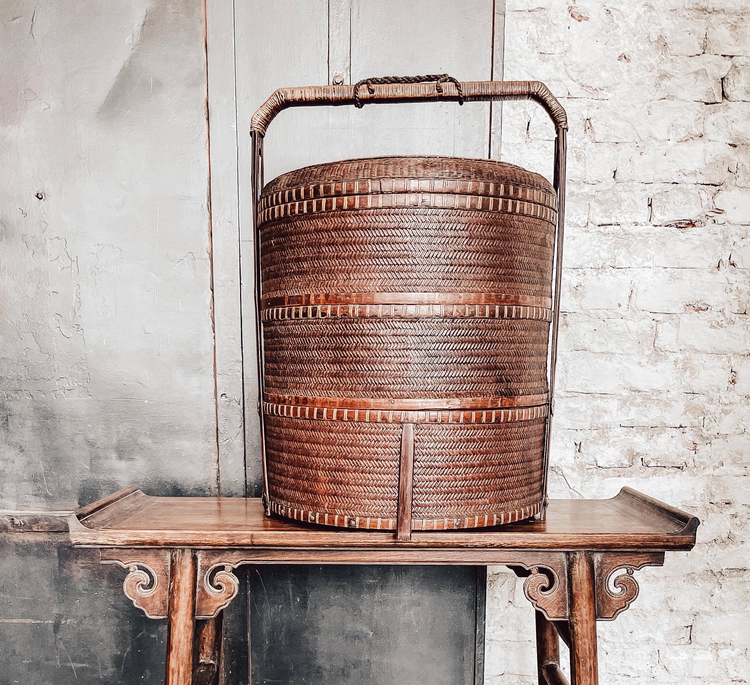 Old bamboo basket dim sum