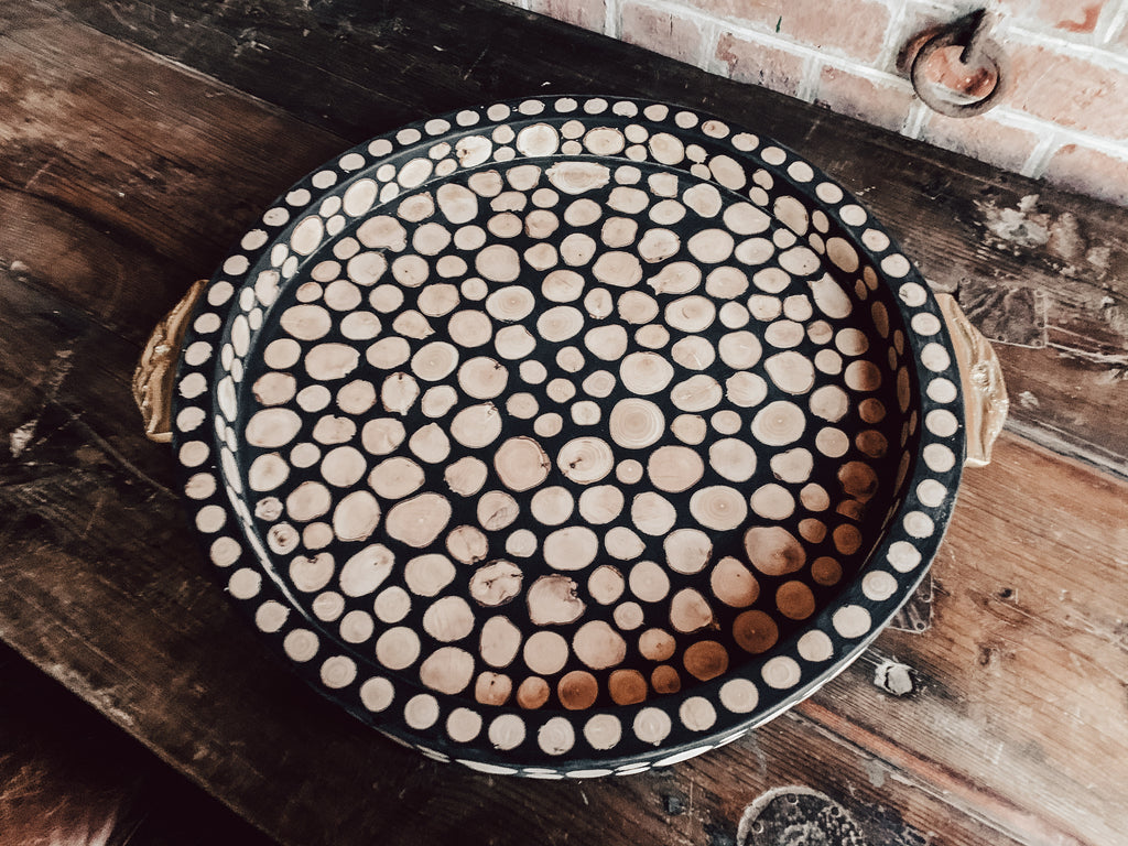 Tablett Holz mit goldfarbenen Griffen - Mo's Interior Art