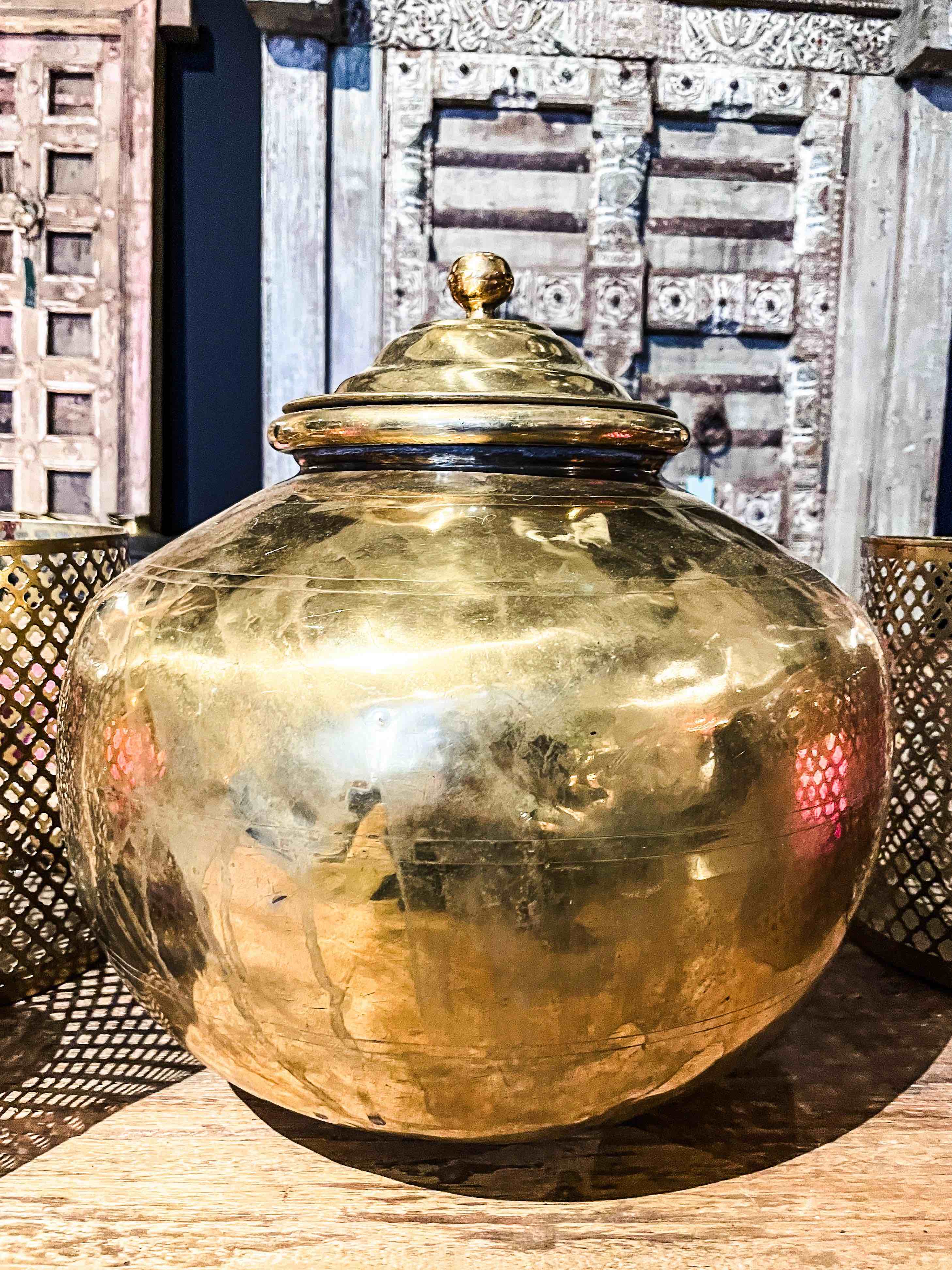 Vintage brass jar with lid