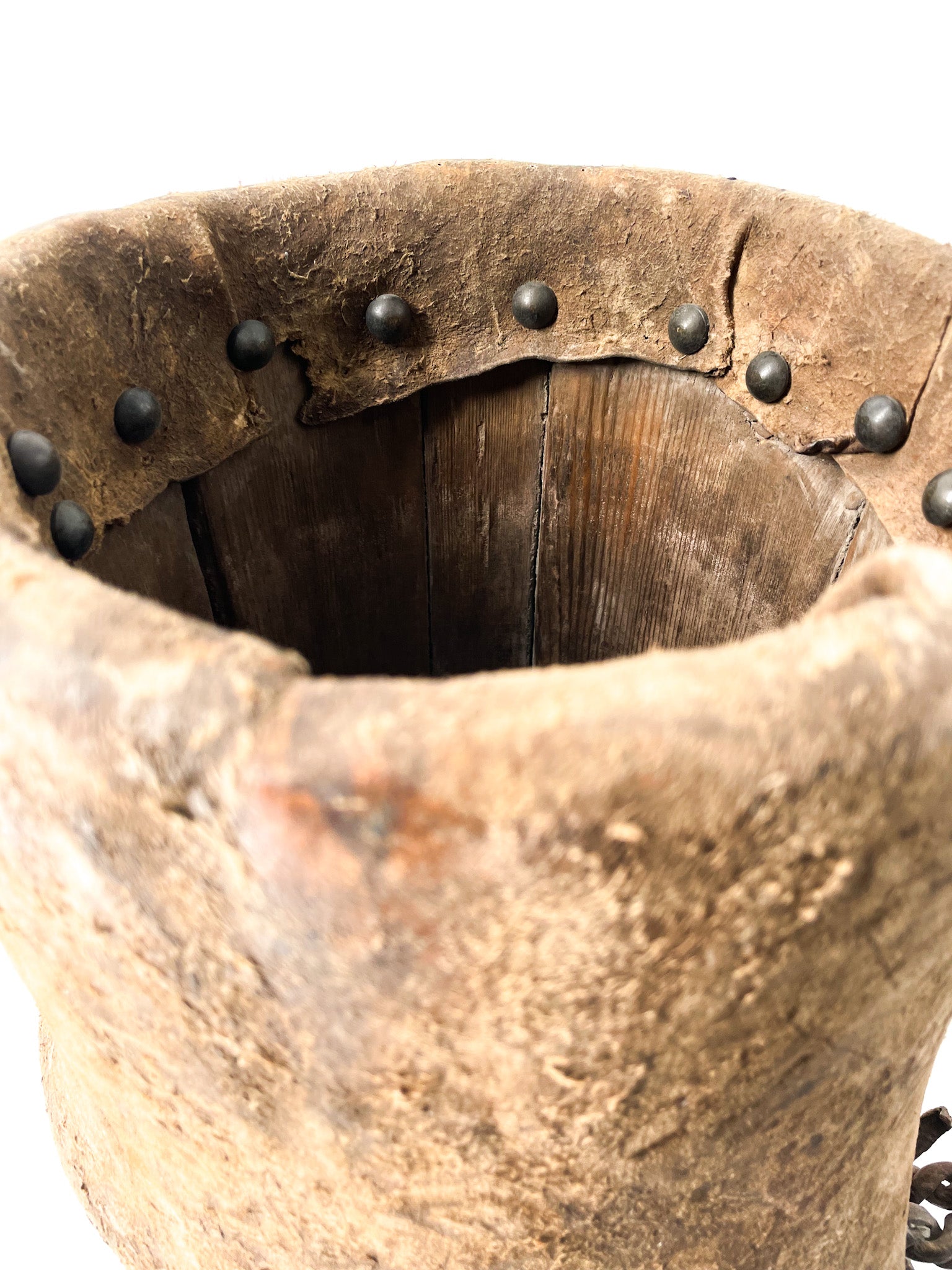 Antique wood and leather vessel Mongolia