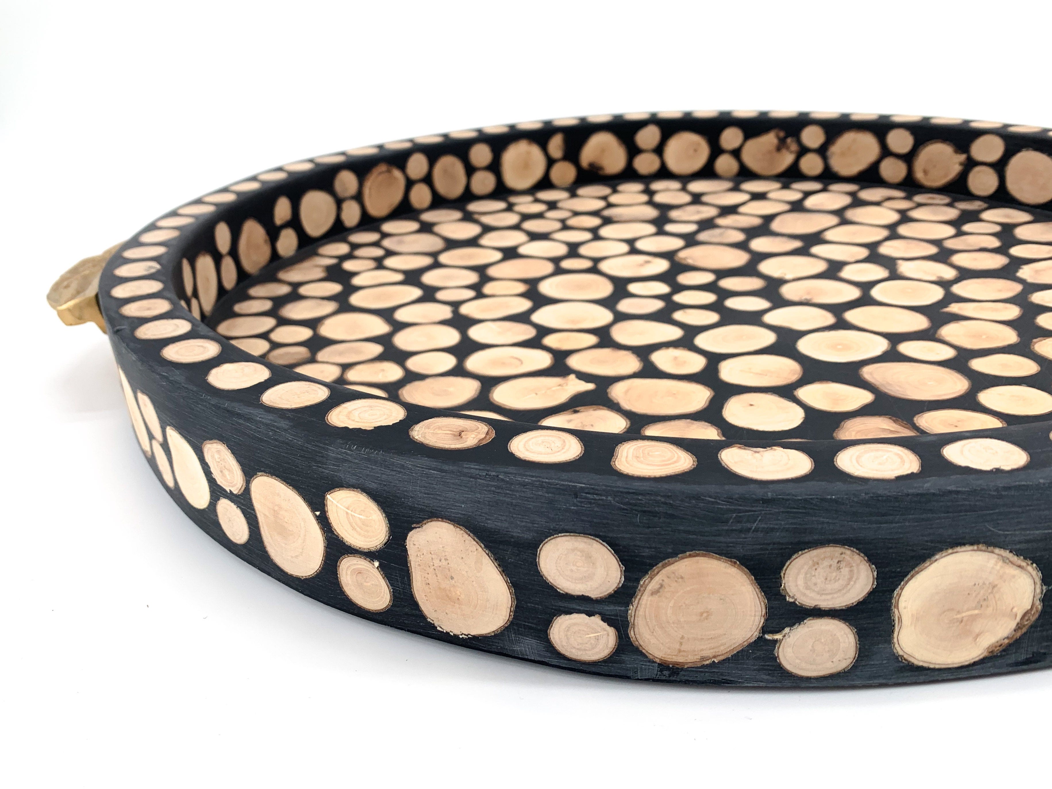 Tablett Holz mit goldfarbenen Griffen - Mo's Interior Art