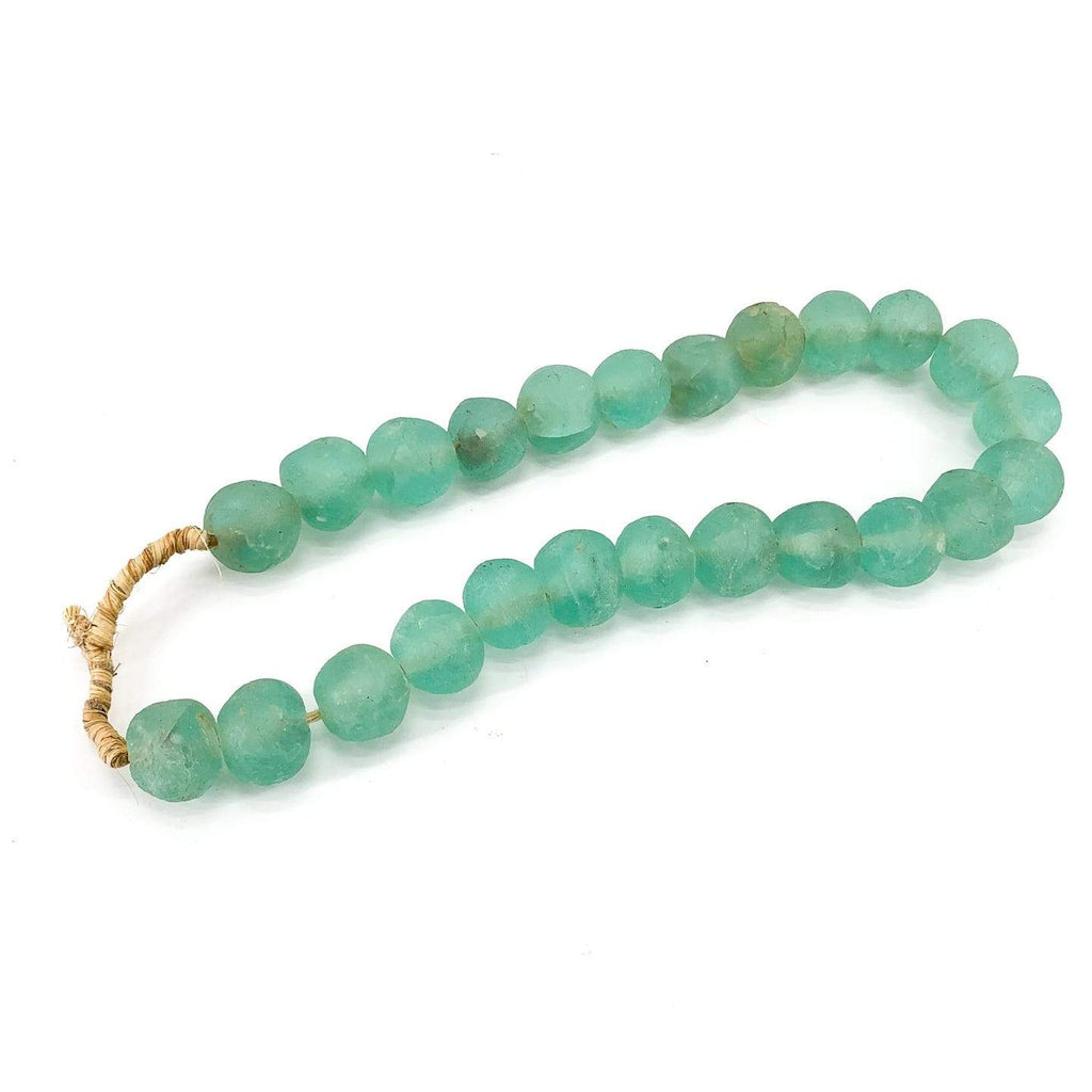Necklace of recycled glass beads blue-brown or light green