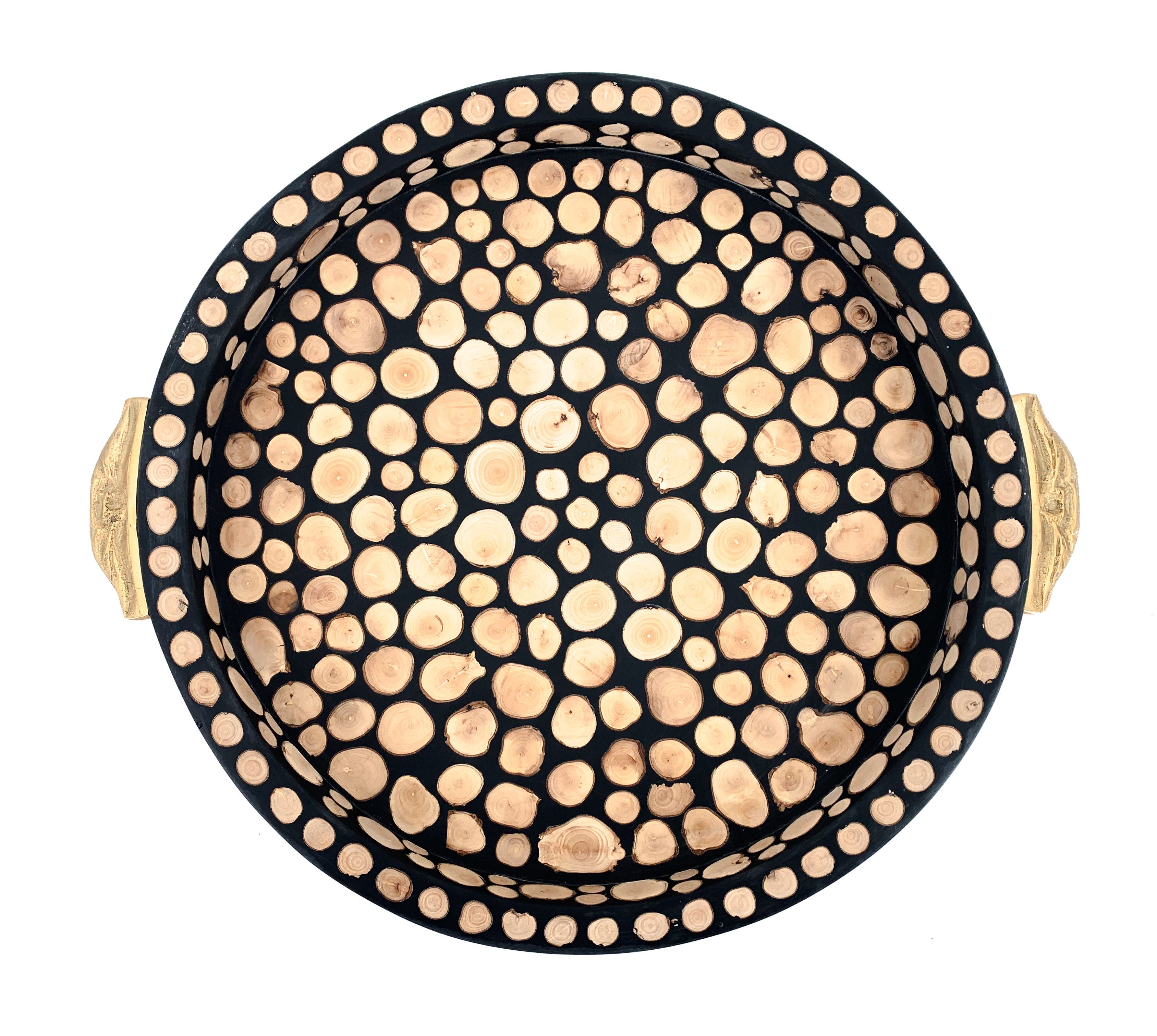 Tablett Holz mit goldfarbenen Griffen - Mo's Interior Art